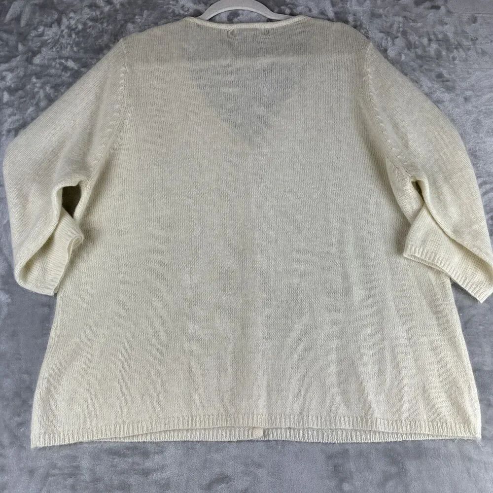 Venezia Jeans‎ Angora Blend Cardigan Women's 18/20 Ivory White 3/4 Sleeve (0970)